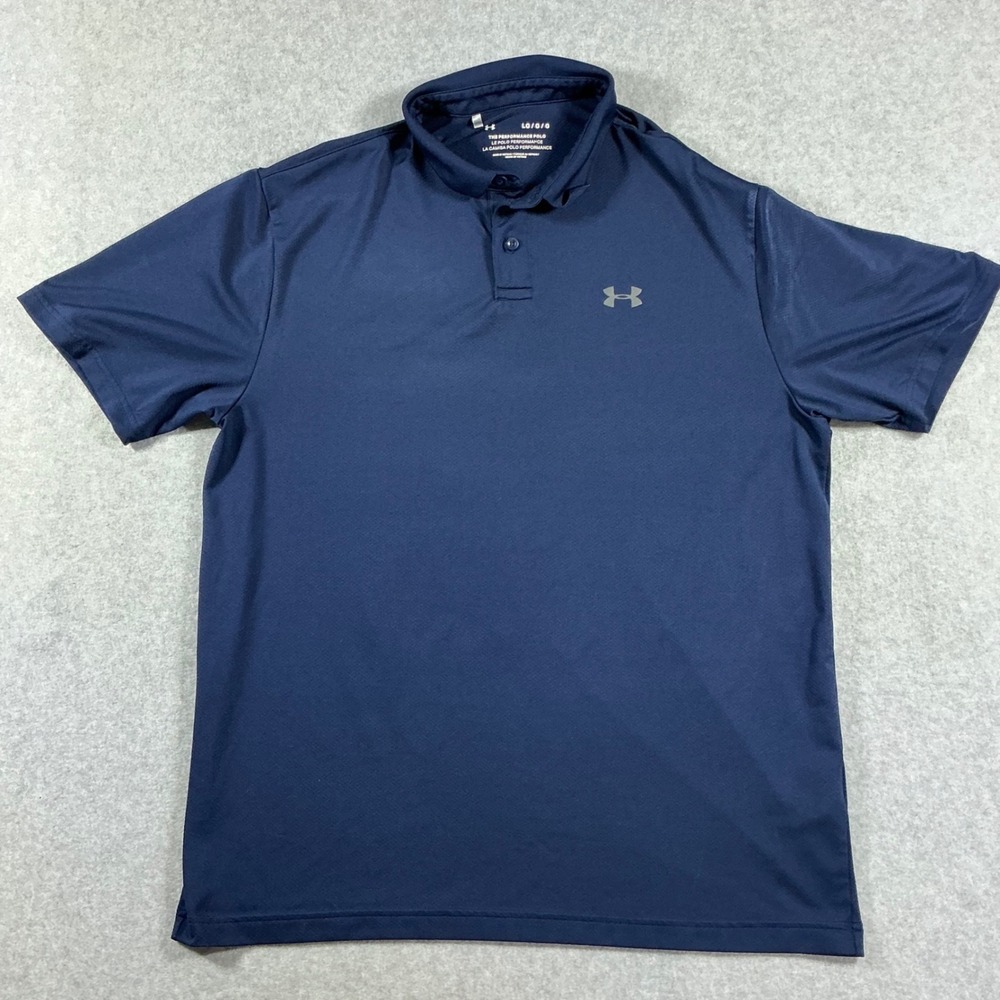 Under Armour Mens The Performance Polo Navy Blue Short Sleeve Golf Shirt Large